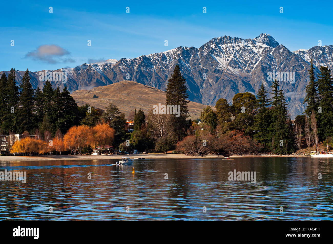 Beautiful view of Queenstown and Mt Remarkables in South Island, New Zealand. Stock Photo
