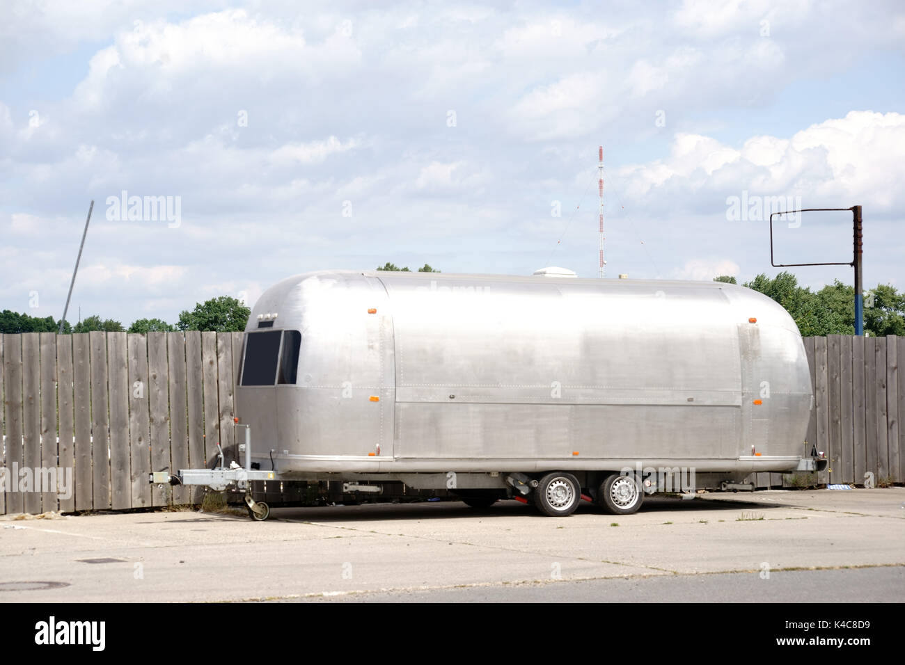 Silver-Colored Caravan Stock Photo