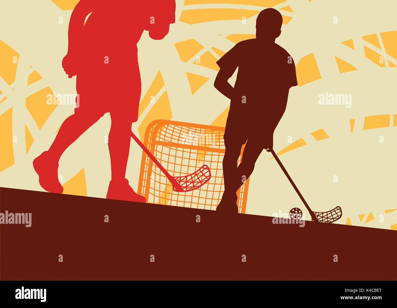 Outline vector illustration of hockey player, field or floorball