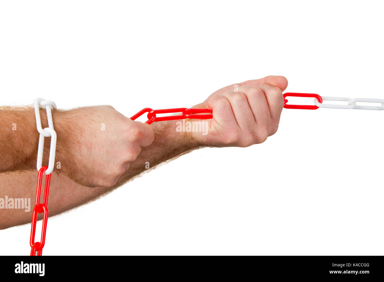 Two Hands Pulling A Chain Stock Photo Alamy