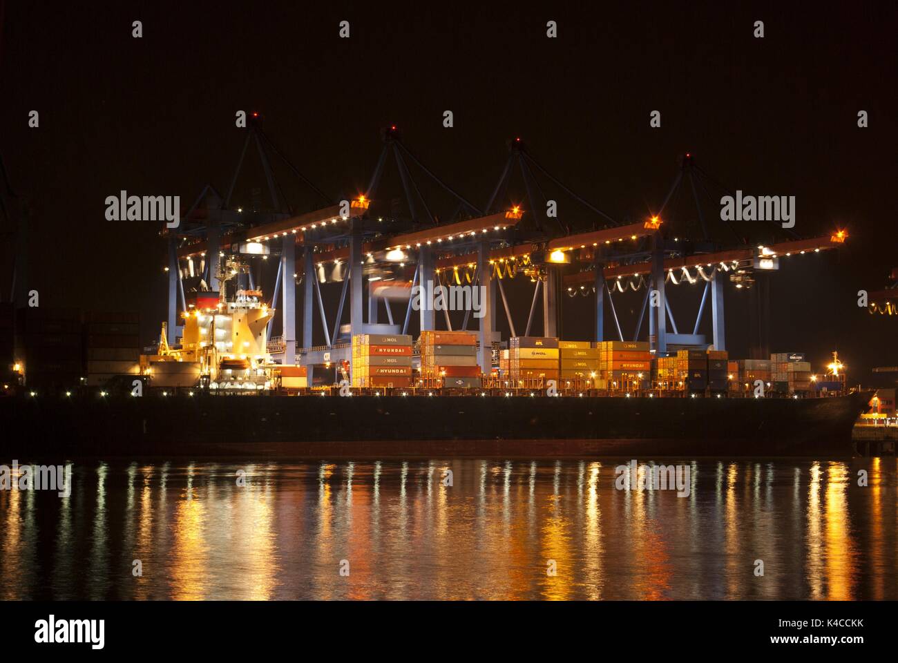 Hamburg Night Light Ship Container Stock Photo