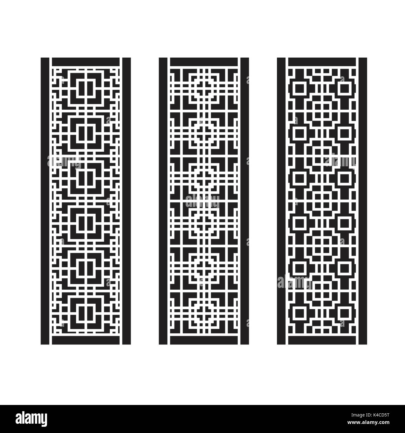Traditional Asian Window and Door Pattern, vector set Stock Vector