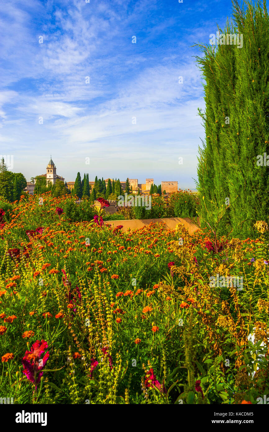 Gardens Of The Palacio De Generalife, Part Of The Alhambra In Granada, Andalusia, Spain Stock Photo