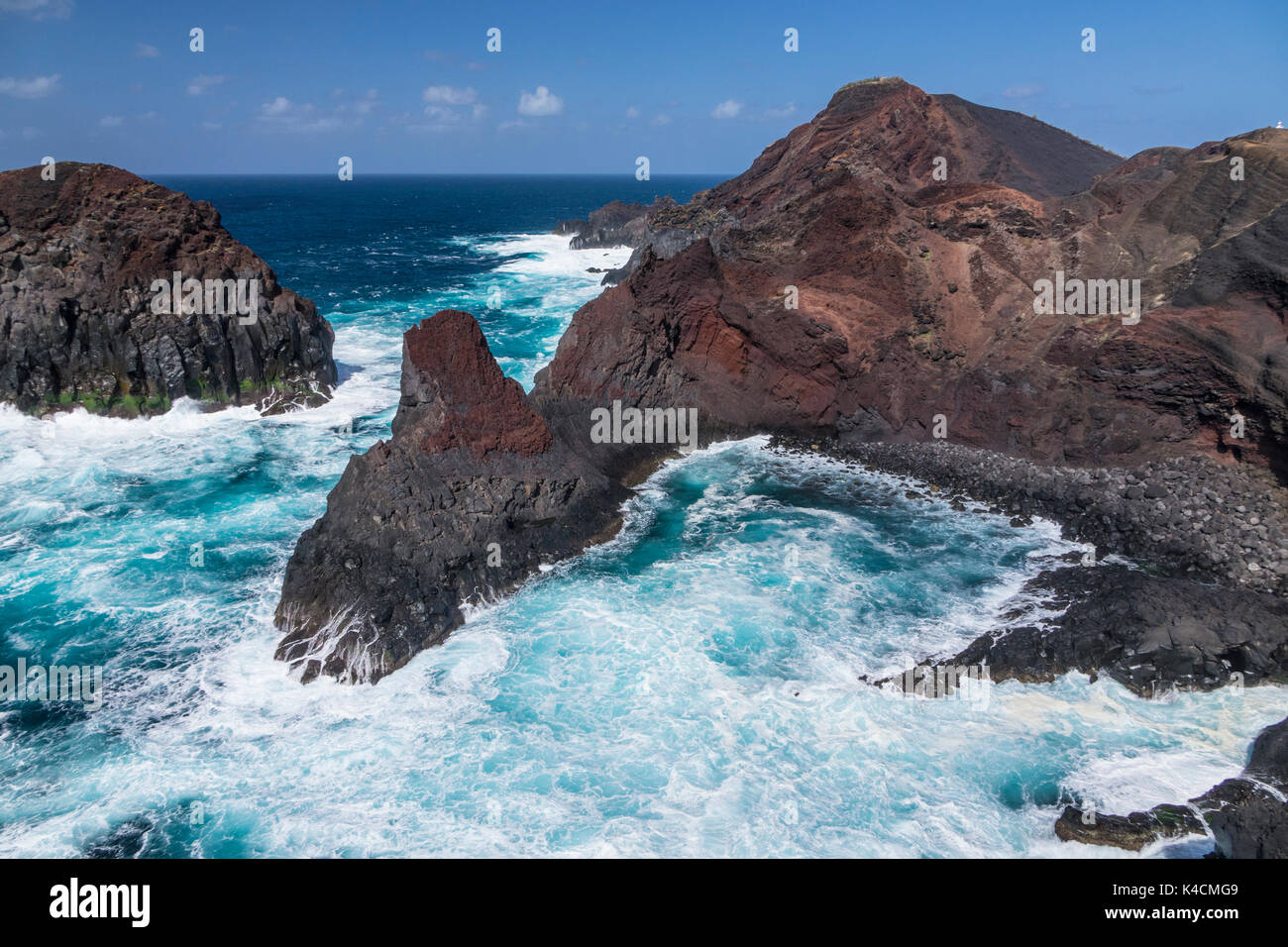 Stone Formation In The North Of Graciosa Washed By The Blue Whiteblown Atlantic, Azores Stock Photo