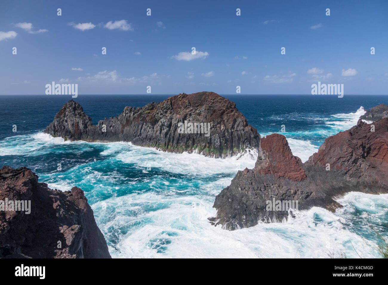Stone Formation In The North Of Graciosa Washed By The Blue Whiteblown Atlantic, Azores Stock Photo