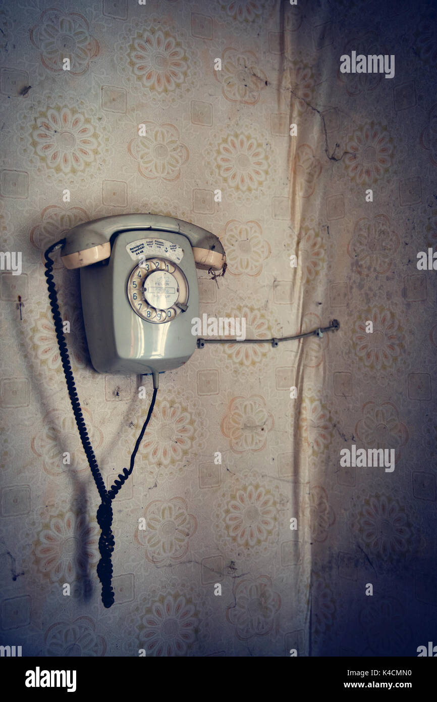 Analog Wall Rotary Phone In The Old Building Stock Photo