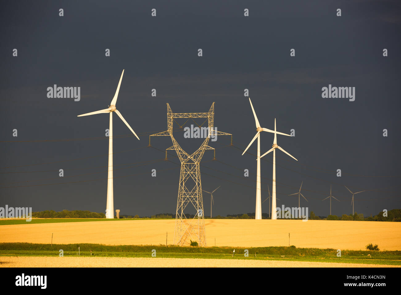 Wind Power Plants And Electricity Stock Photo