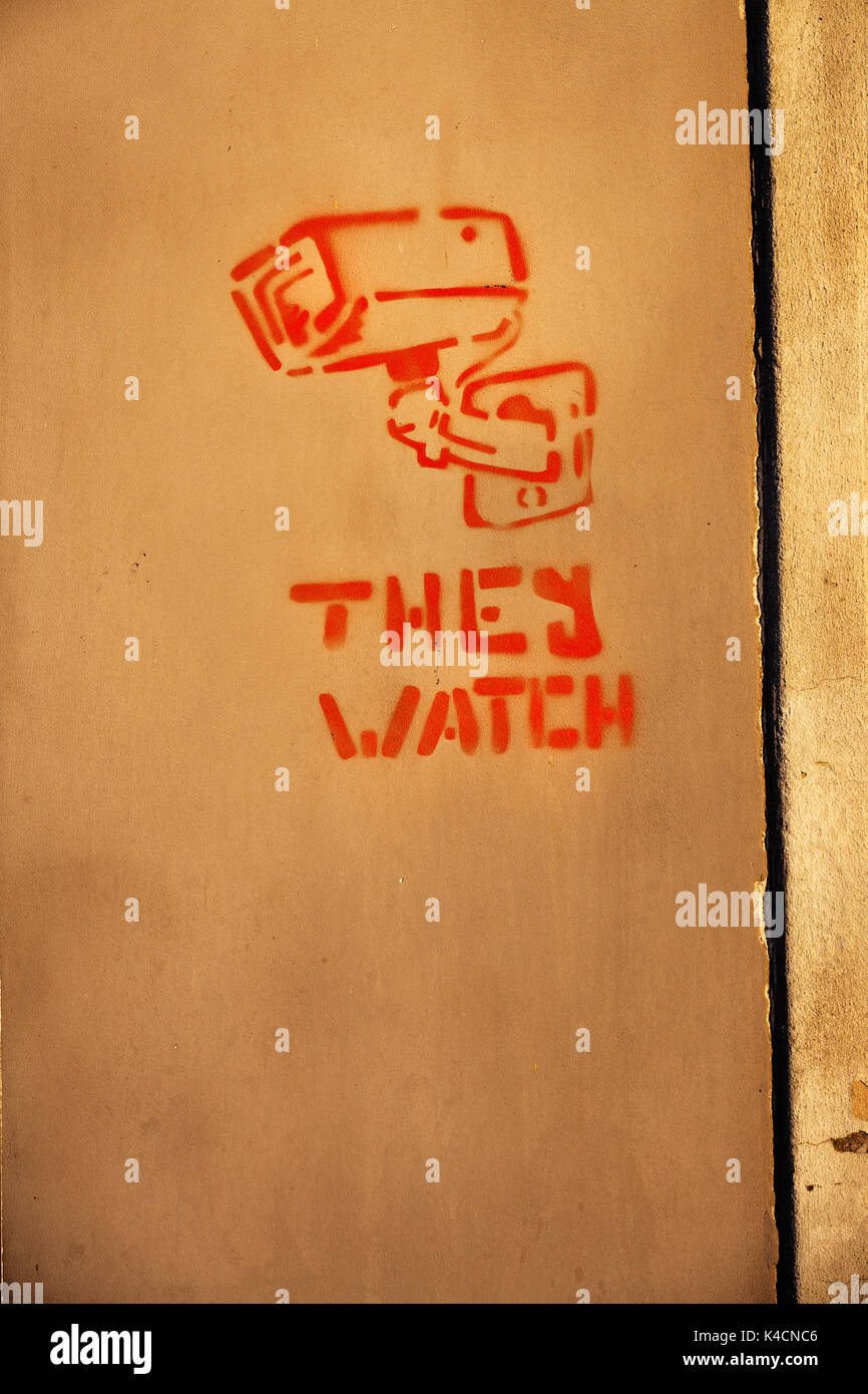Painted Surveillance Camera With Reference To English Stock Photo - Alamy