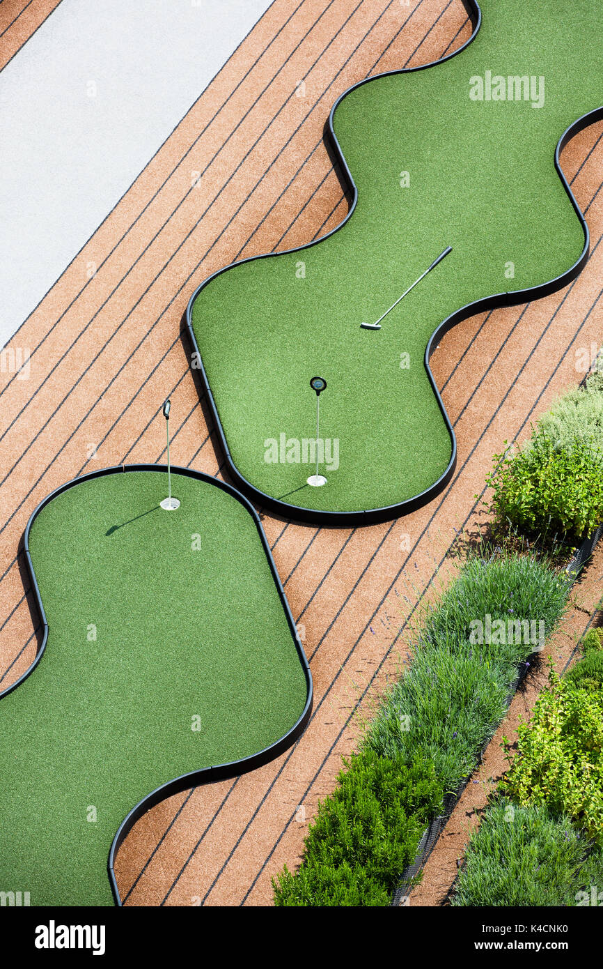 Golf, Minigolf, Adventure Golf, Playing Field From Bird S-Eye View Stock Photo