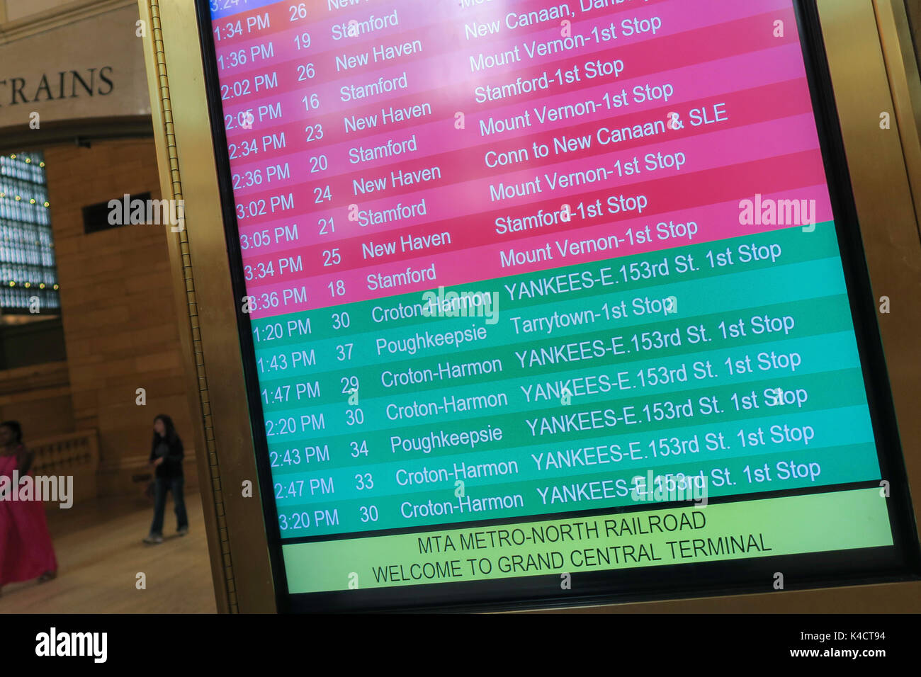 Train Departures Board in Grand Central Terminal, NYC, USA Stock Photo