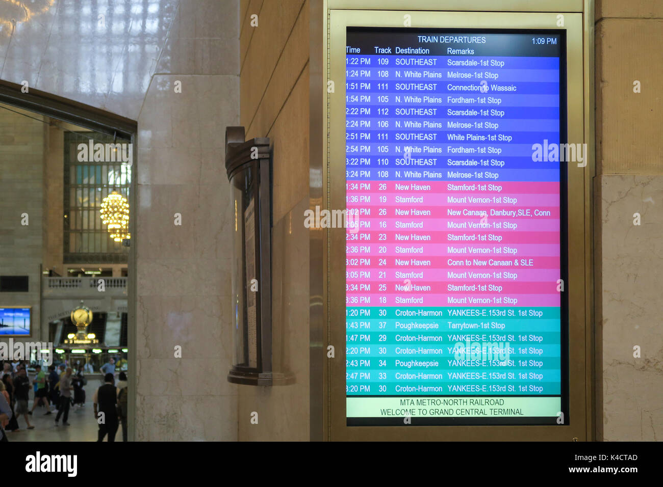 Train Departures Board in Grand Central Terminal, NYC, USA Stock Photo