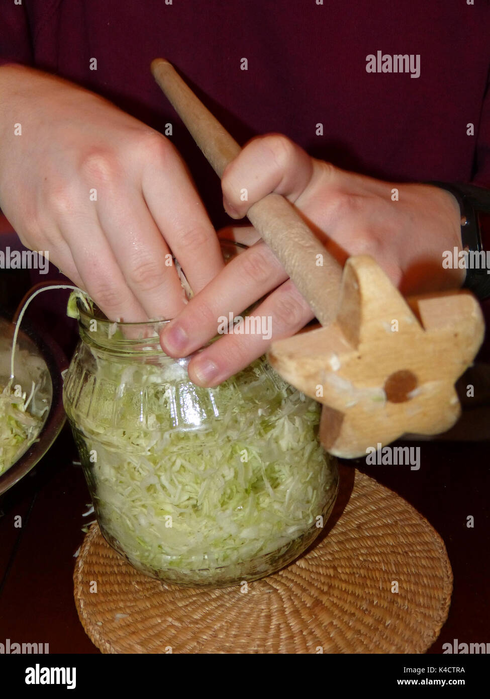 Production Of Sauerkraut In The Household Stock Photo