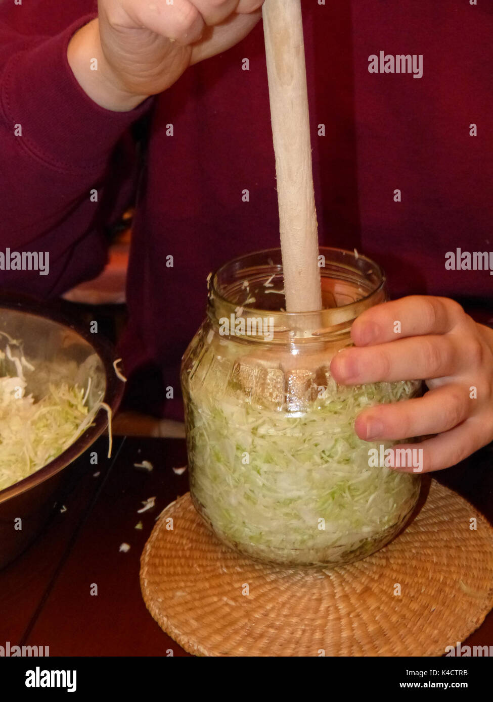 Production Of Sauerkraut In The Household Stock Photo