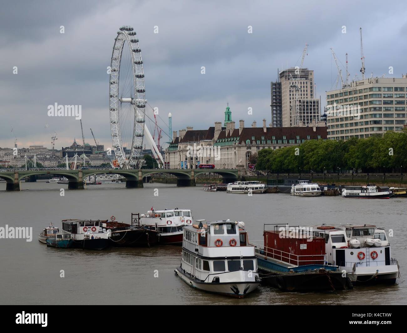A view of the London Eye, County Hall and Westminster Bridge taken from Lambeth Bridge. London, UK. Stock Photo
