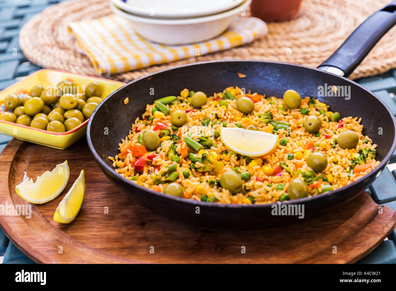 Traditional spanish rice dish vegetable paella Stock Photo Alamy