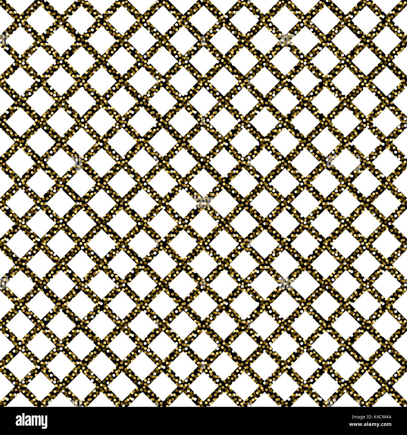 Chain-link fencing gold glitter seamless pattern. Stock Vector