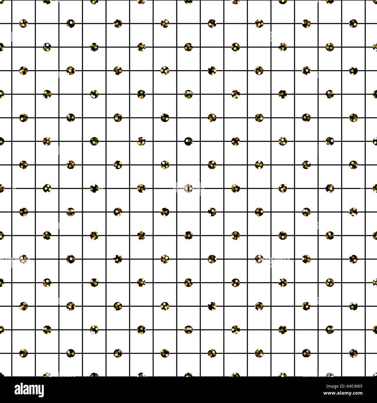 Glitter polka dot on checkered line seamless vector pattern. Stock Vector