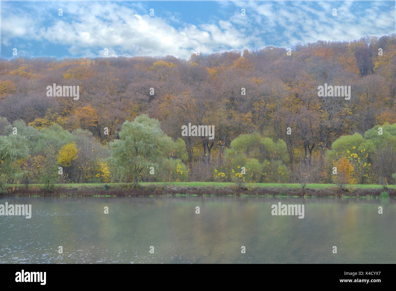 House on the lake in late autumn Stock Photo