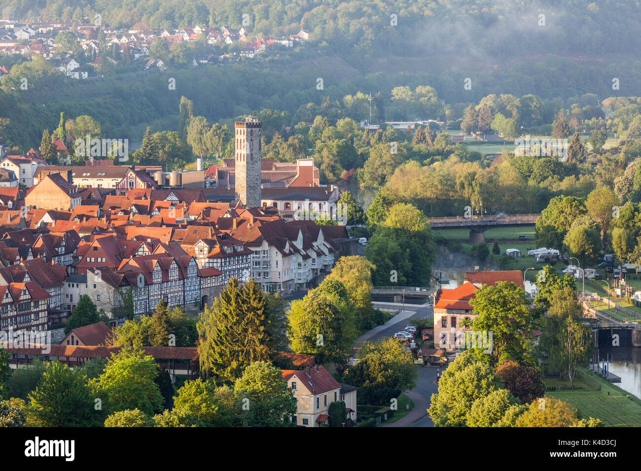 Aerial view of Hann Munden, Lower Saxony, Germany Stock Photo