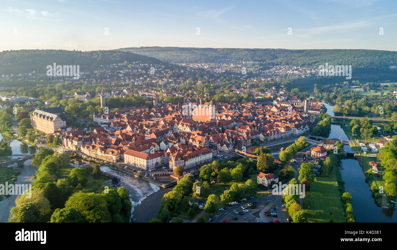 Aerial view of Hann Munden, Lower Saxony, Germany Stock Photo