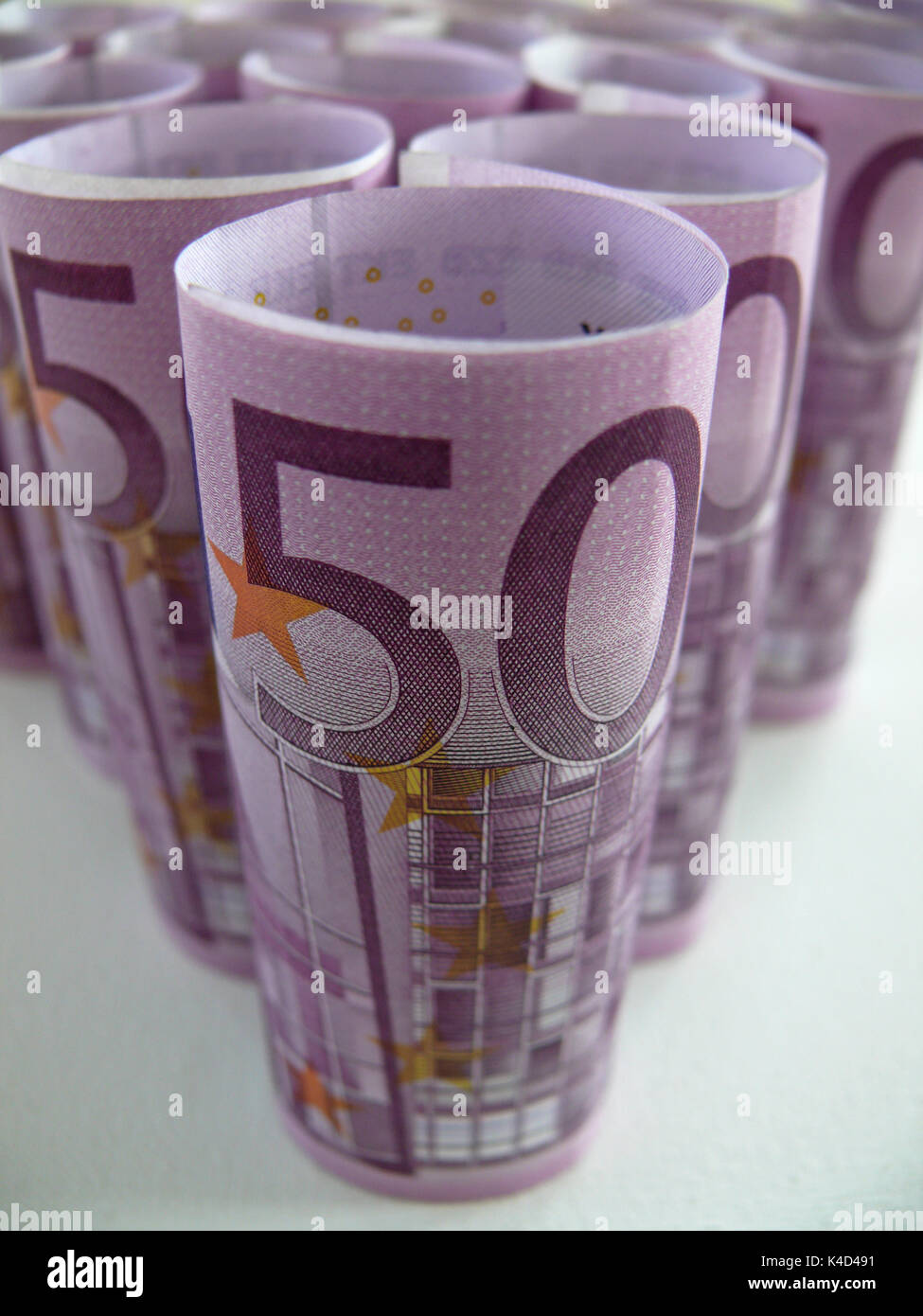 500 Euro Banknotes Rolled And Standing Stock Photo