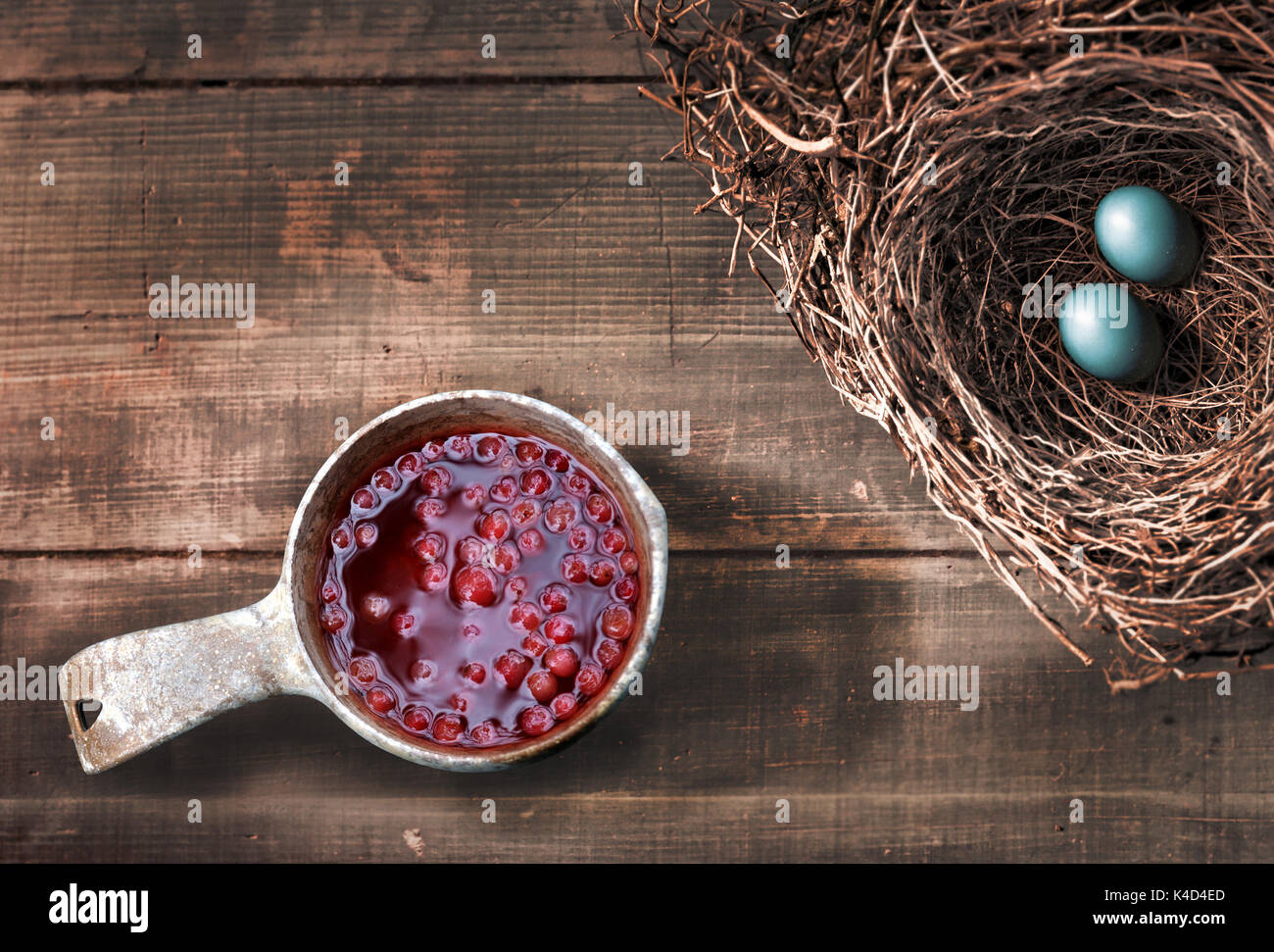 Lingonberry Drink and Bird Eggs Stock Photo