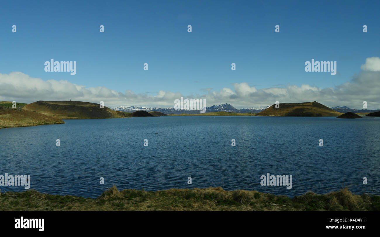 Iceland, Pseudo-Craters In Myvatn, Pond Stakholstjèrn In The North. The Pond Got The Name Myvatn Because Of The Myriads Of Non-Biting Midges Occurring In Huge Swarms In Warm, Windless Weather Stock Photo