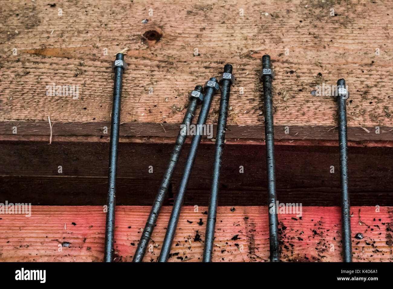 New Bolts with Nuts that Fasten Wooden squared Log Stock Photo Alamy