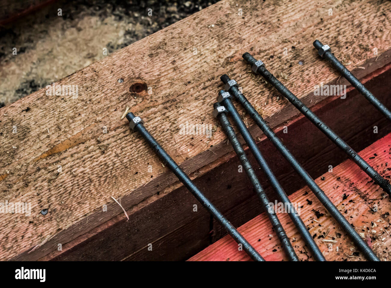 New Bolts with Nuts that Fasten Wooden squared Log Stock Photo Alamy