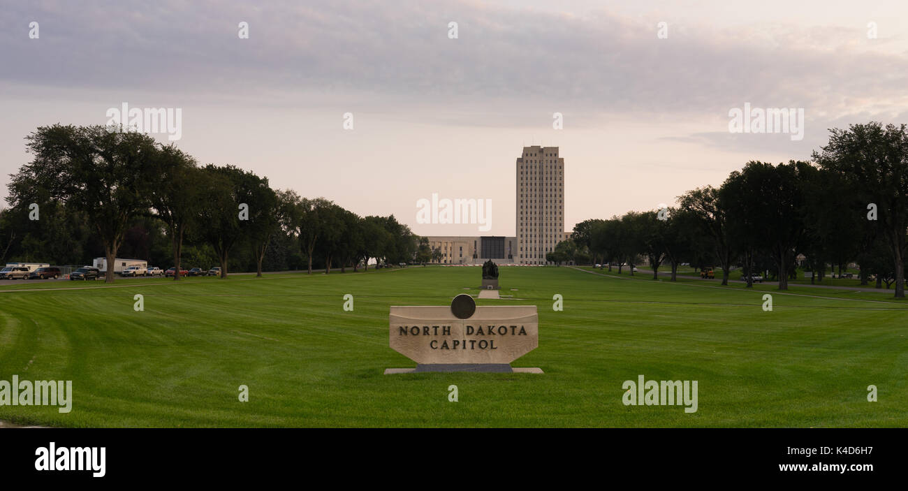 Morning comes to the State Capital grounds at Bismarck, North Dakota Stock Photo