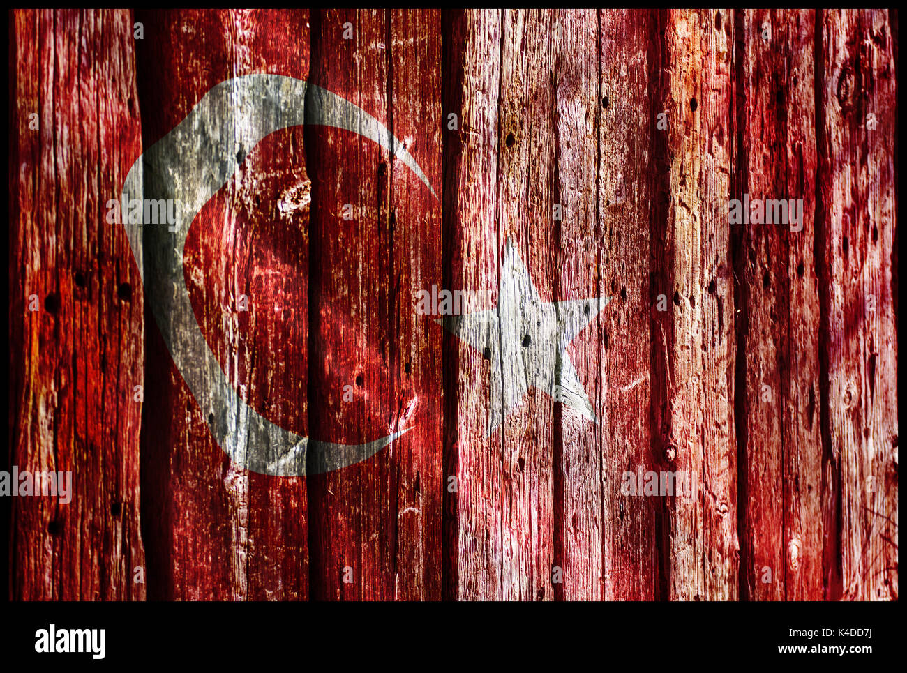 turkish flag on the wooden wall Stock Photo