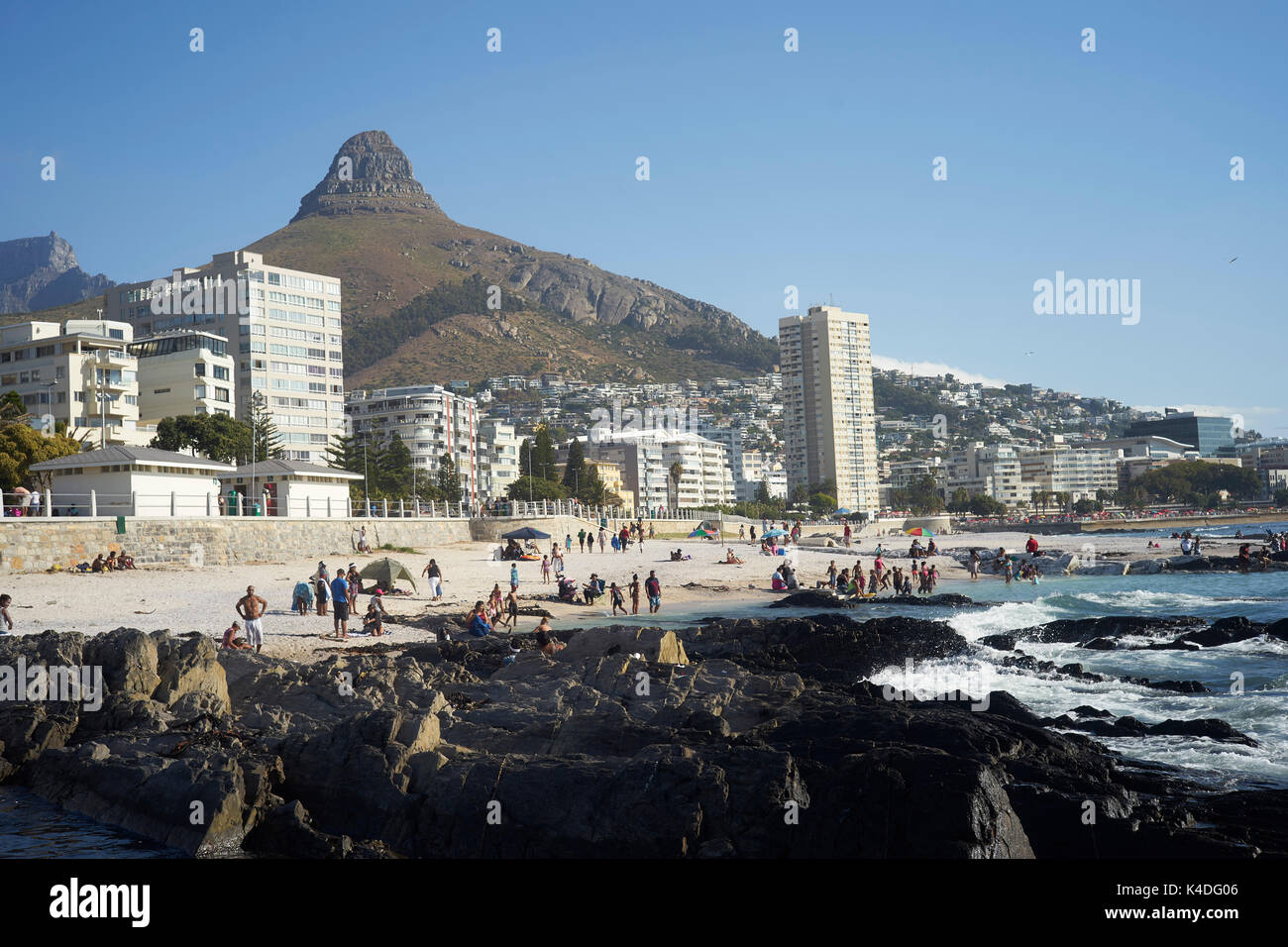 Sea Point in Cape Town, South Africa in the background the 12 Apostles mountains Stock Photo