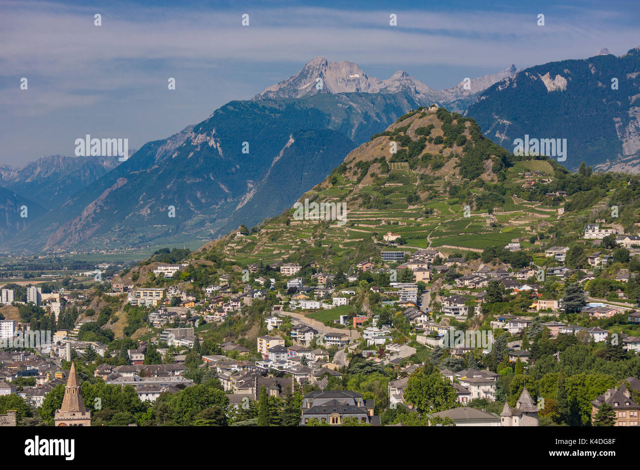 SION, SWITZERLAND Aerial view of housing in Sion, and mountains Stock Photo Alamy
