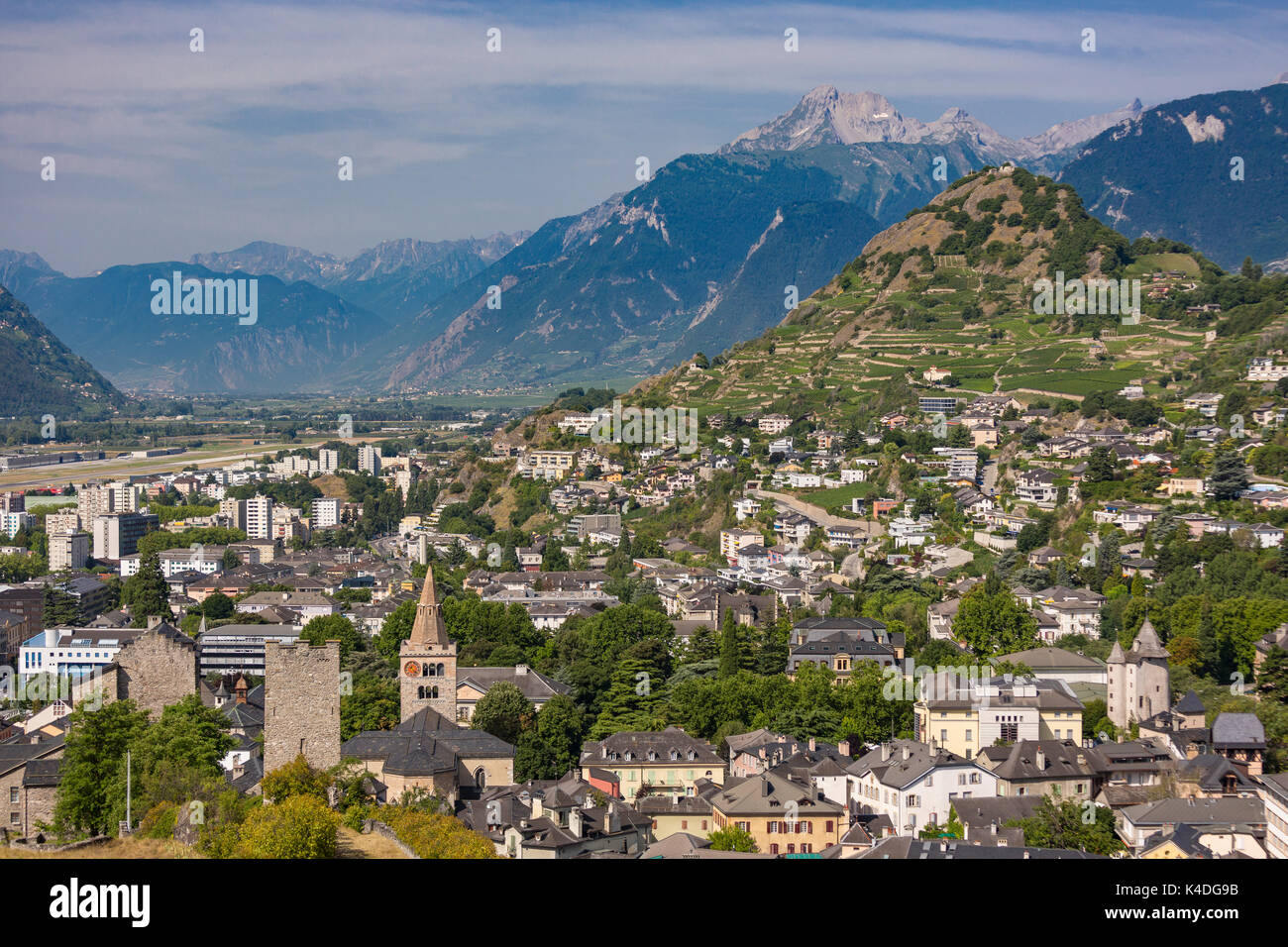 SION, SWITZERLAND Aerial view of housing in Sion, and mountains Stock Photo Alamy
