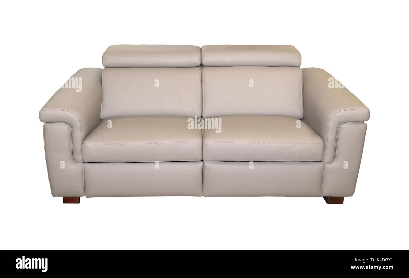 Modern beige leather couch isolated with clipping path included Stock