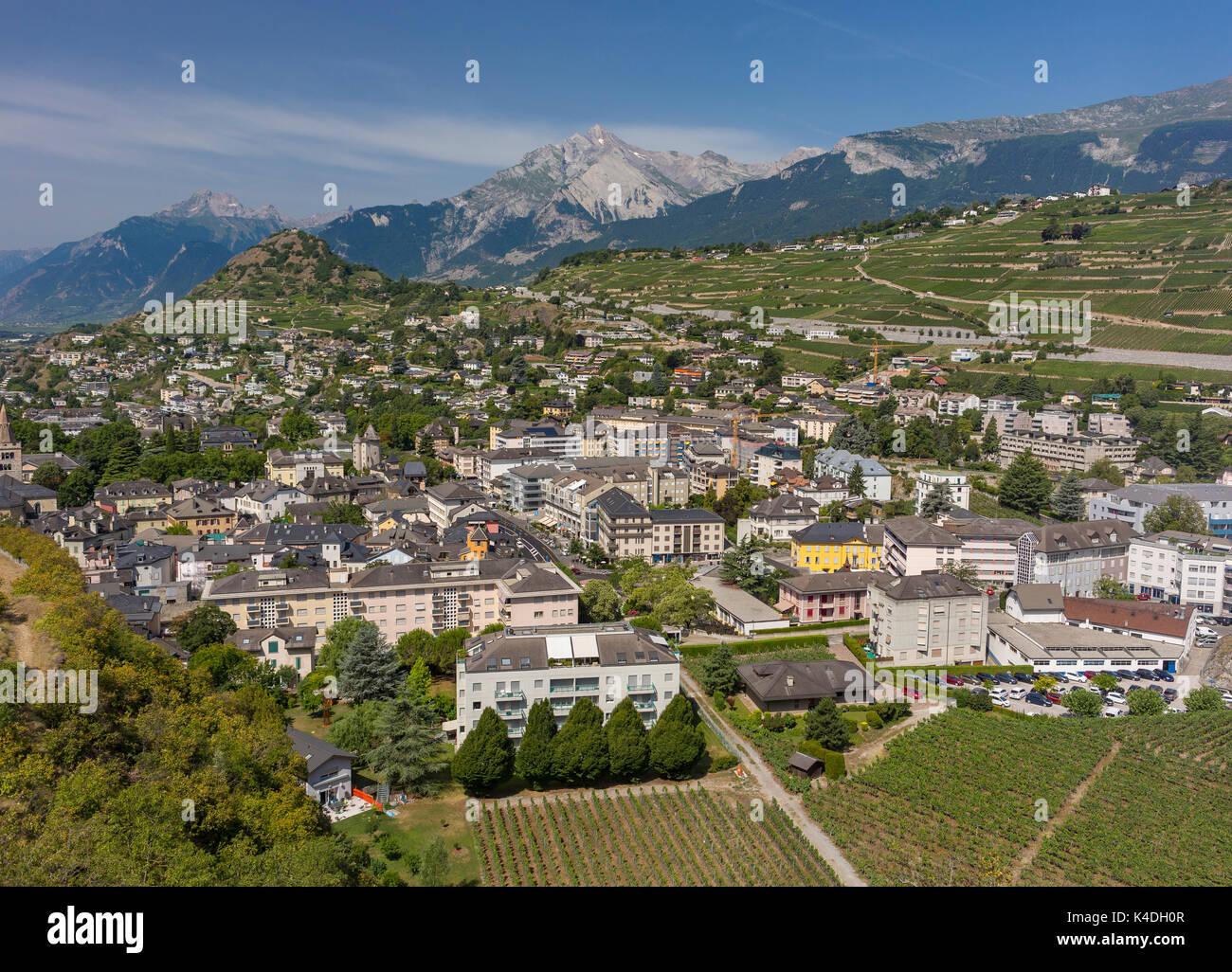 SION, SWITZERLAND - Aerial view of Sion. Stock Photo