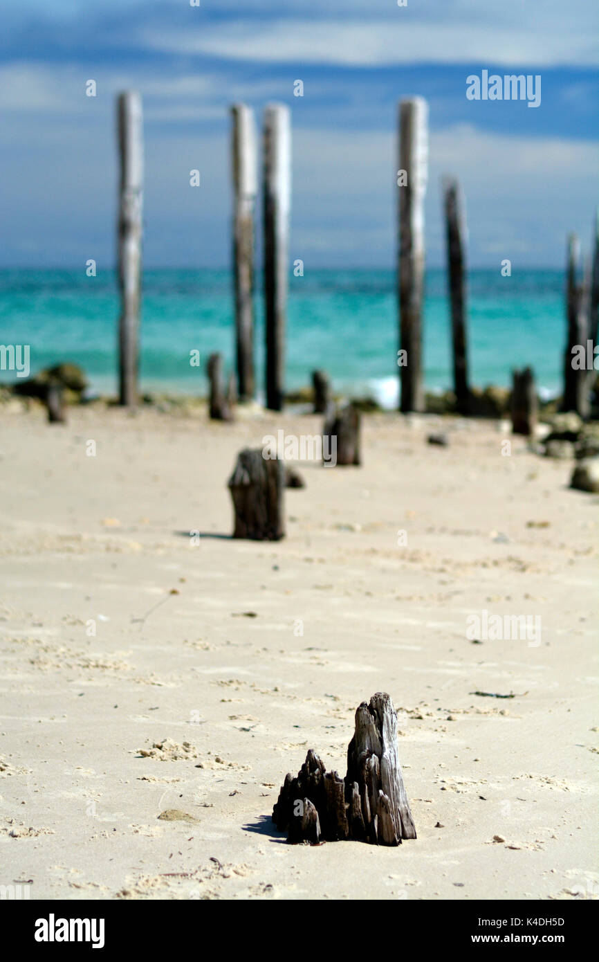 Port Willunga Jetty weathered Pylons Edens Hills South Australia Stock Photo
