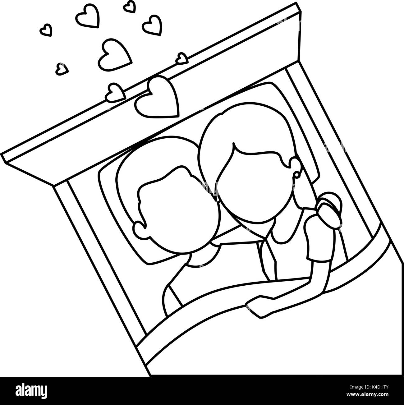 Cute couple in love in the bed vector illustration design