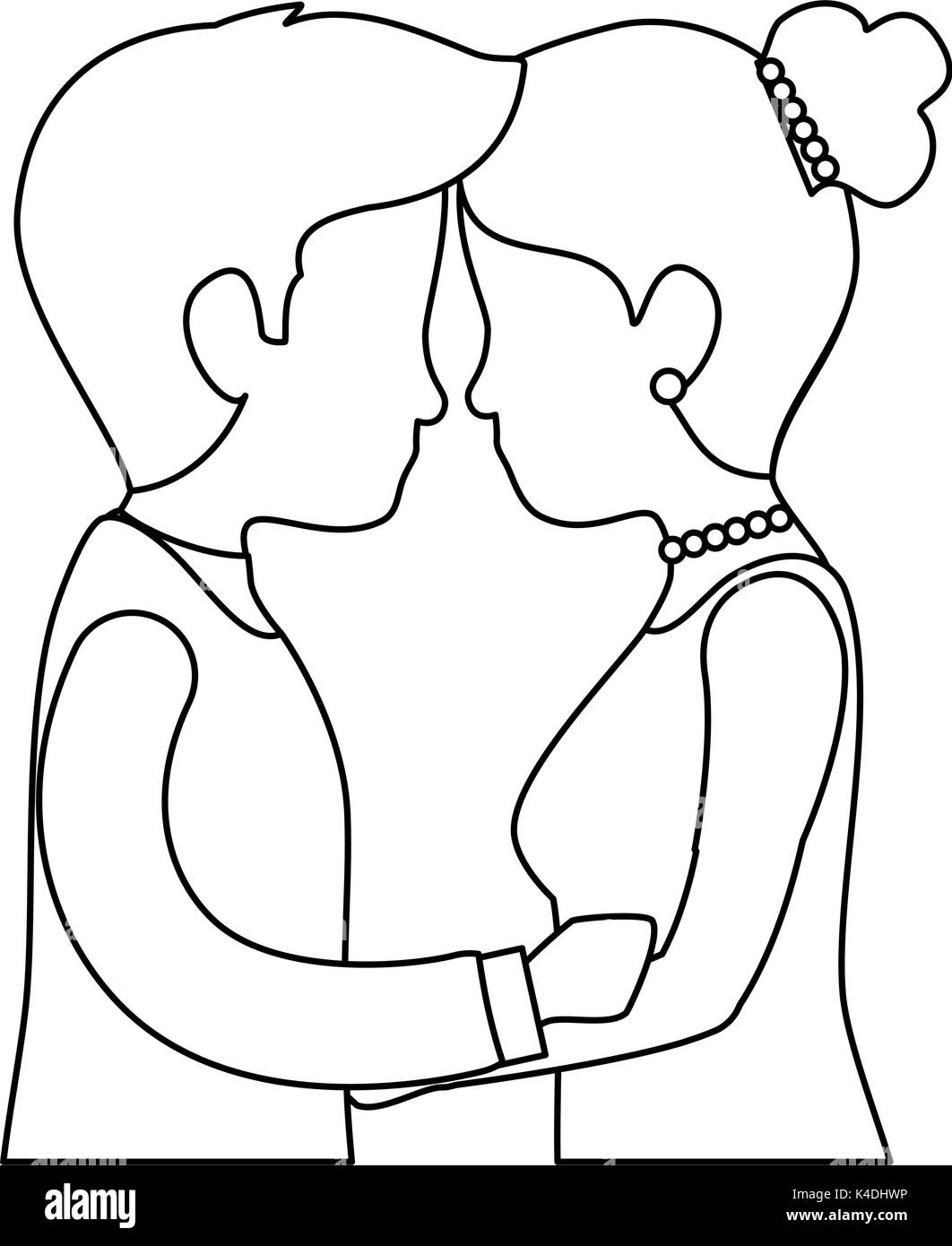 Cute Couple Just Married Kissing Vector Illustration Design