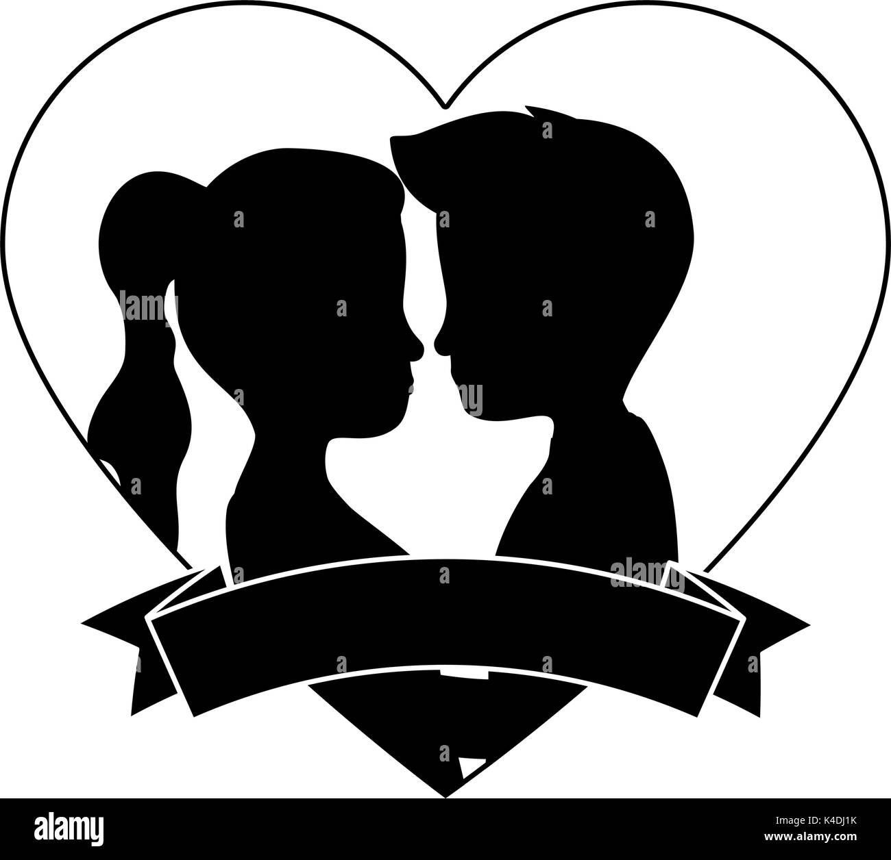 Cute Couple In Love Silhouette Kissing Vector Illustration Design Stock Vector Image Art Alamy
