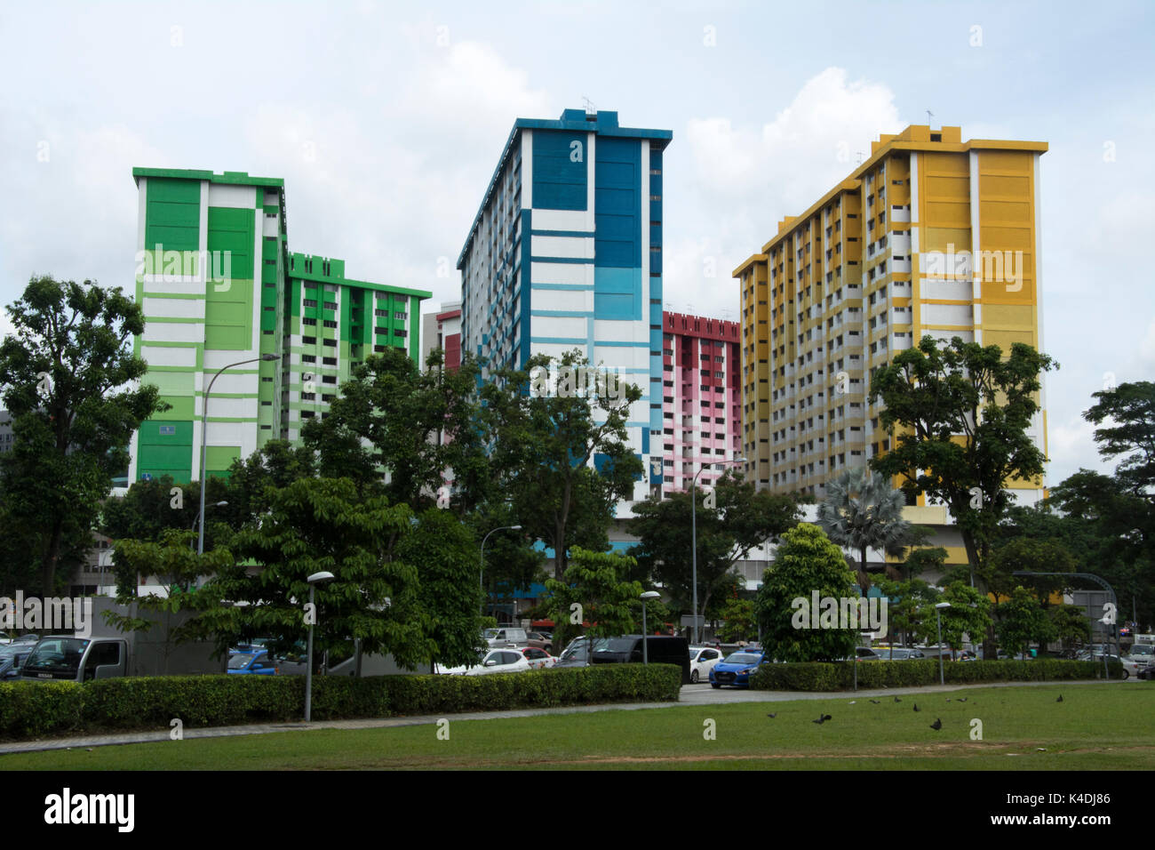 1970s public housing blocks facing demolition for a traffic interchange project, Rochor Road area, Singapore Stock Photo