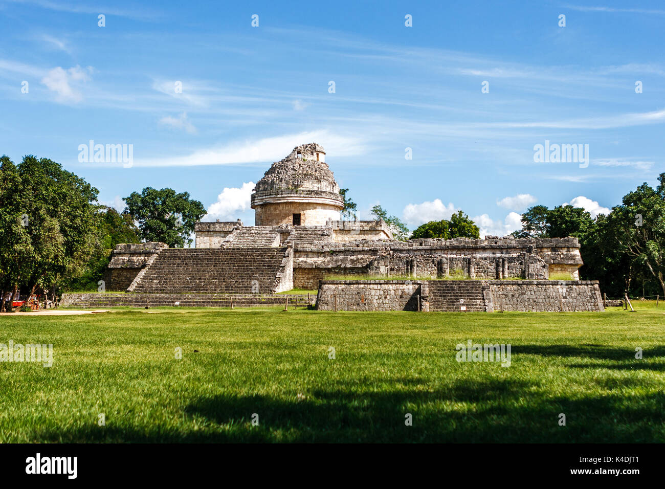Panoramic view of the ancient observatory at Chichen Itza, Yucatan ...