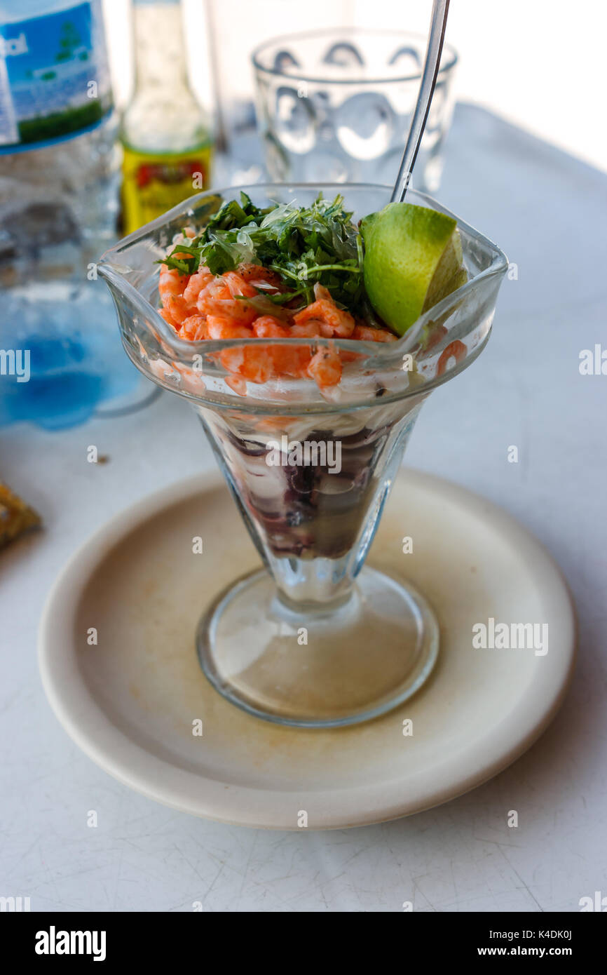Detail of a Ceviche, traditional fish dressed with coriander (cilantro) and lime, Celestun
