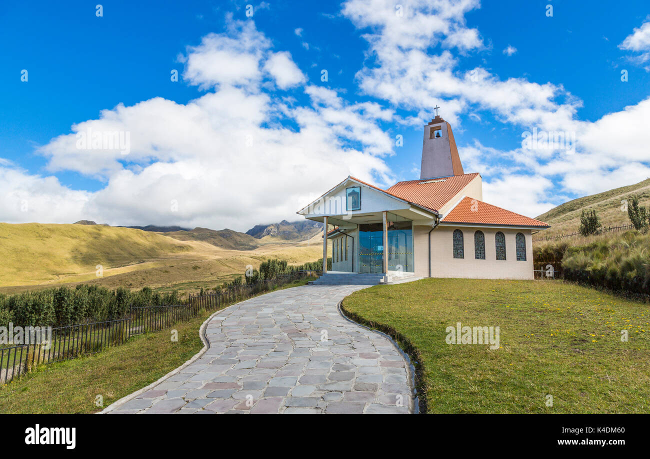 La Dolorosa chapel, a modern church building reached by the Telerifico (cable car) in the hills above Quito, capital city of Ecuador, South America Stock Photo