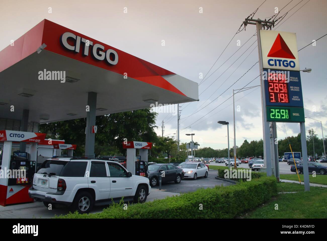 Cars are Grid-Locked Trying to Get Gas Prior to Hurricane Irma at Citgo Station on Sample Road and Powerline Road in Pompano Beach, Florida Stock Photo