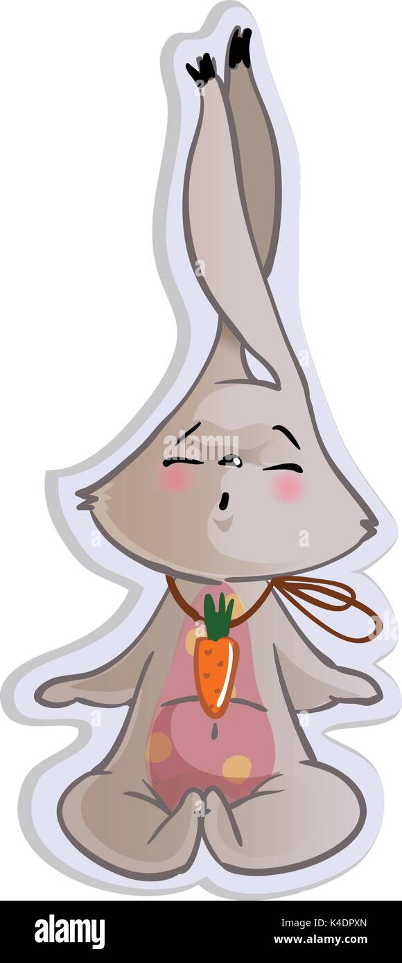 Cute and funny yoga bunny meditatr vector sticker Stock Vector