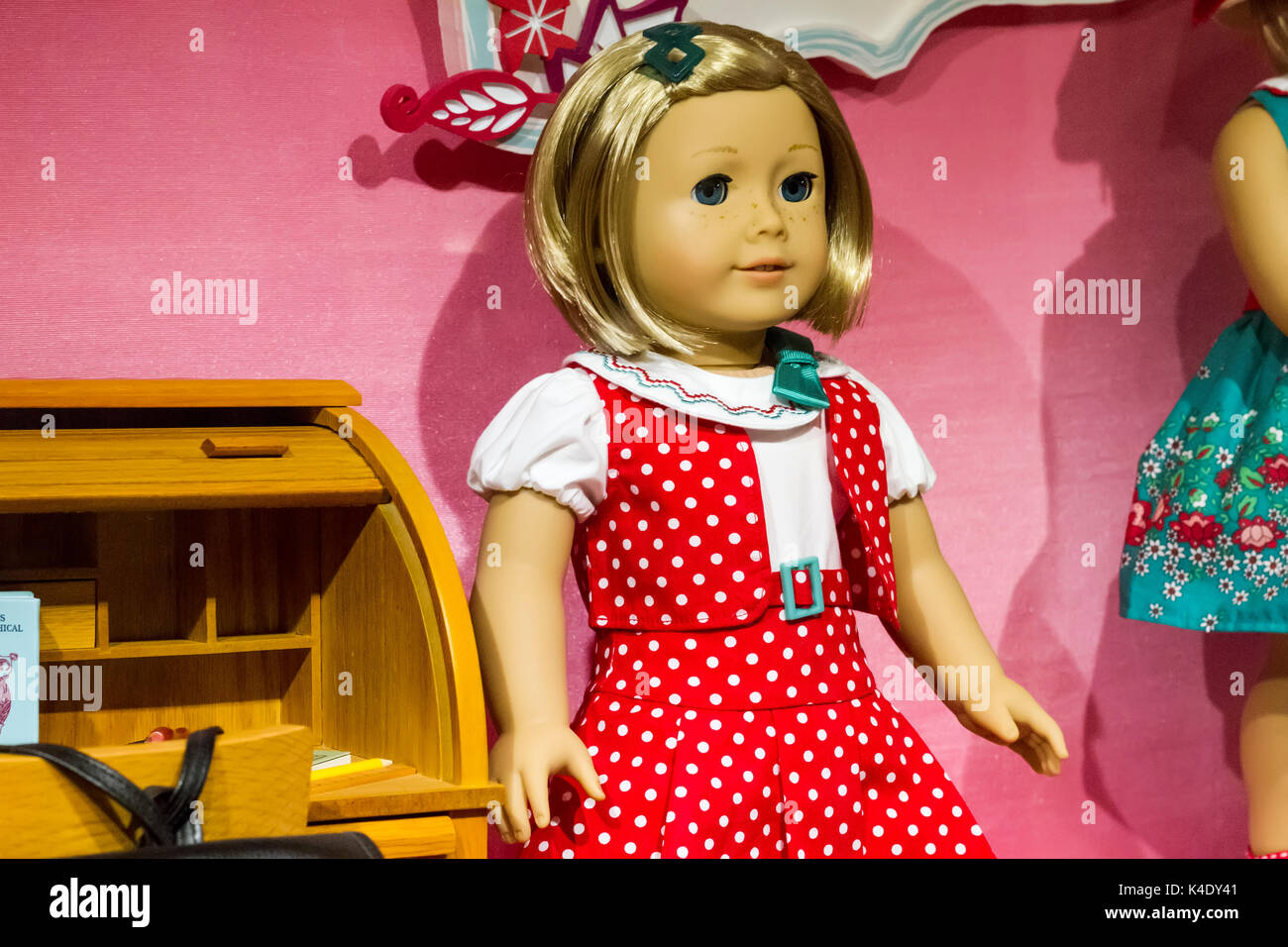 New York City - November 19, 2015: Dolls in The American Girl Place store, in New York City. American Girl Place is a store that sells American Girl Stock Photo
