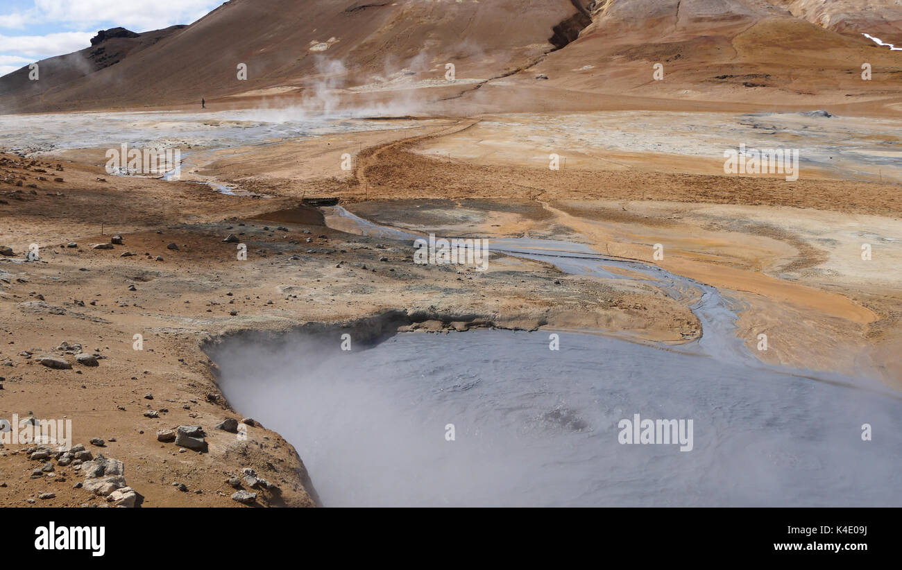 Namafjall, Iceland, Bubbling And Steamy Sulfur Springs Stock Photo