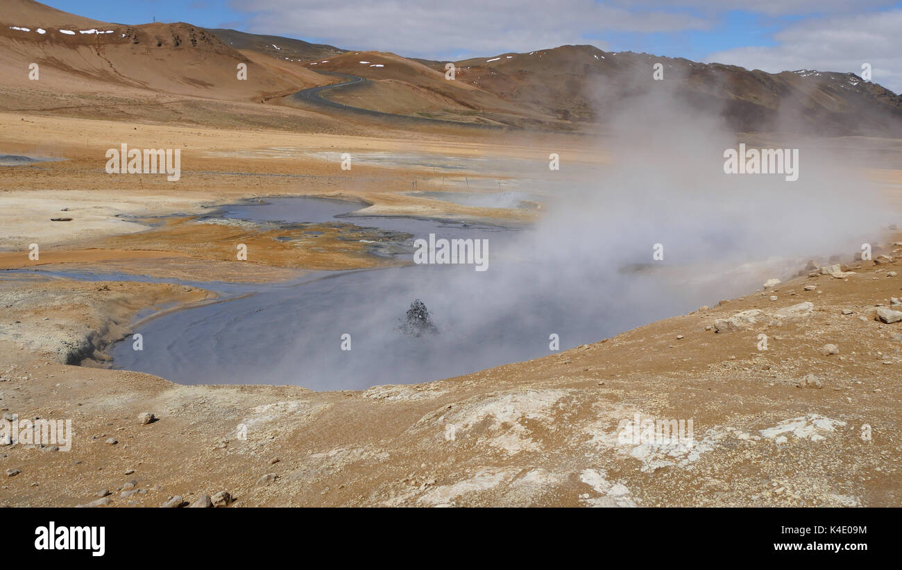 Namafjall, Iceland, Bubbling And Steamy Sulfur Springs Stock Photo