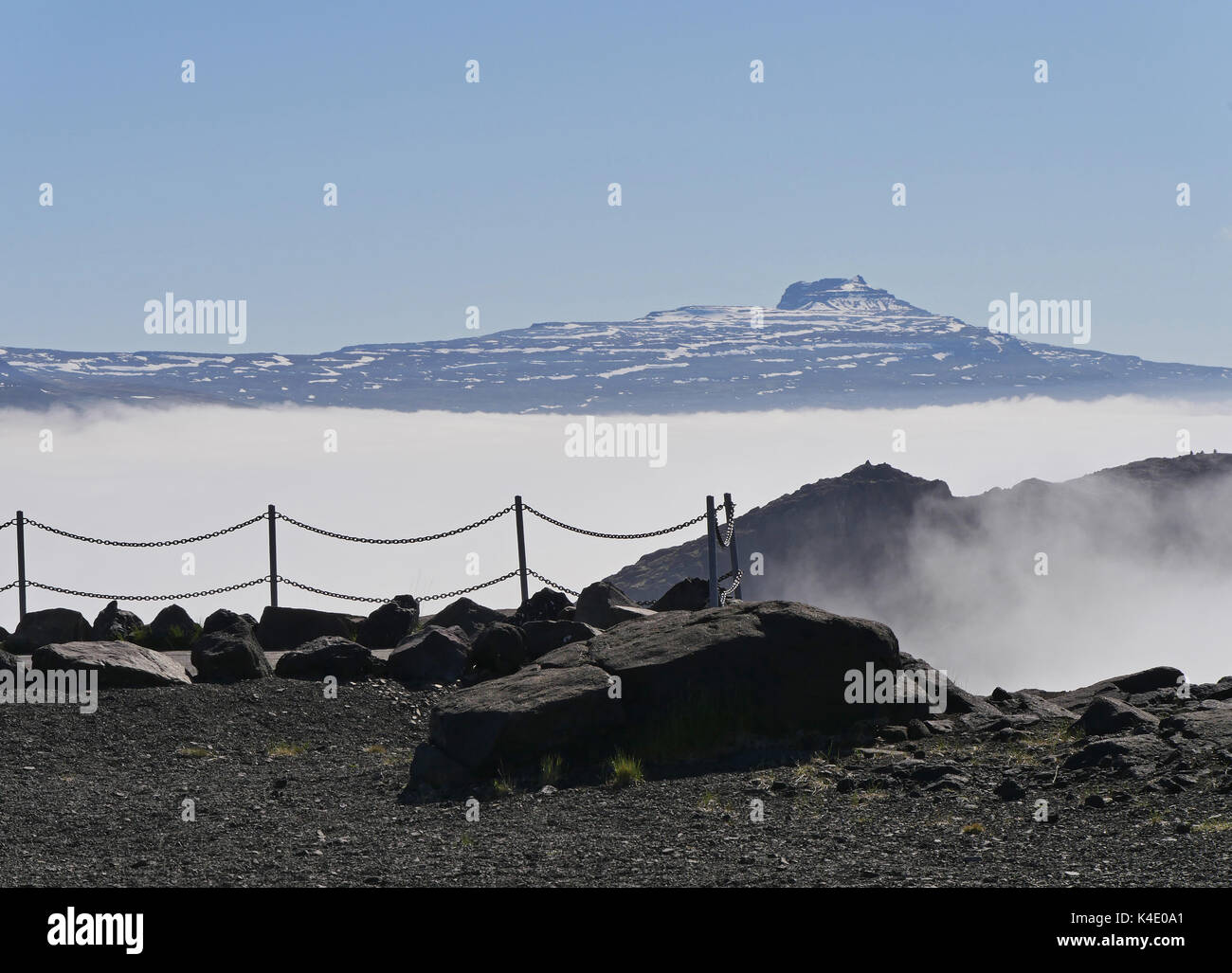 Landscape In The North-East Of Iceland, Wafts Of Mist Over Holmanes Fjord Stock Photo